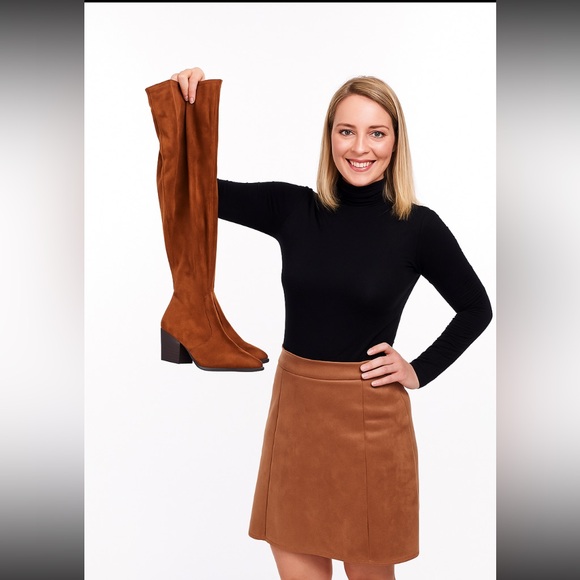 OVER THE KNEE THIGH HIGH COWBOY BOOTS - SIZE 8.5 - TAN SUEDE BNIB - Picture 2 of 5